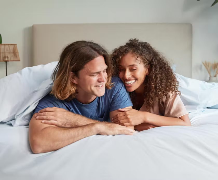 Couple enjoying Lull Cotton Sheets