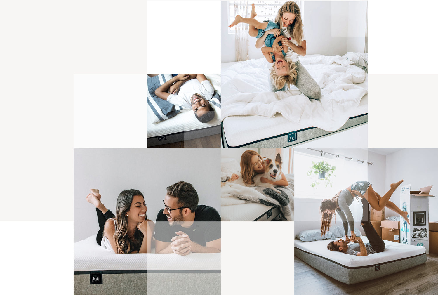 A collage of images of people enjoying their lull mattress and getting better sleep.